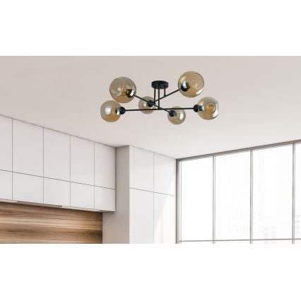 Lámpara colgante VASCO 6xE27/60W/230V negro/beige ahumado