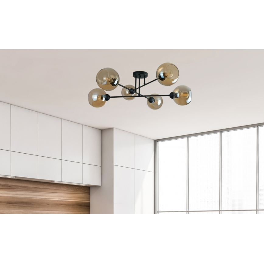 Lámpara colgante VASCO 6xE27/60W/230V negro/beige ahumado