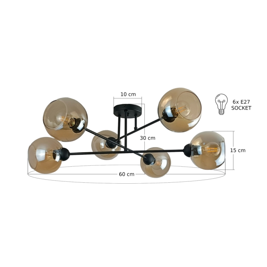 Lámpara colgante VASCO 6xE27/60W/230V negro/beige ahumado