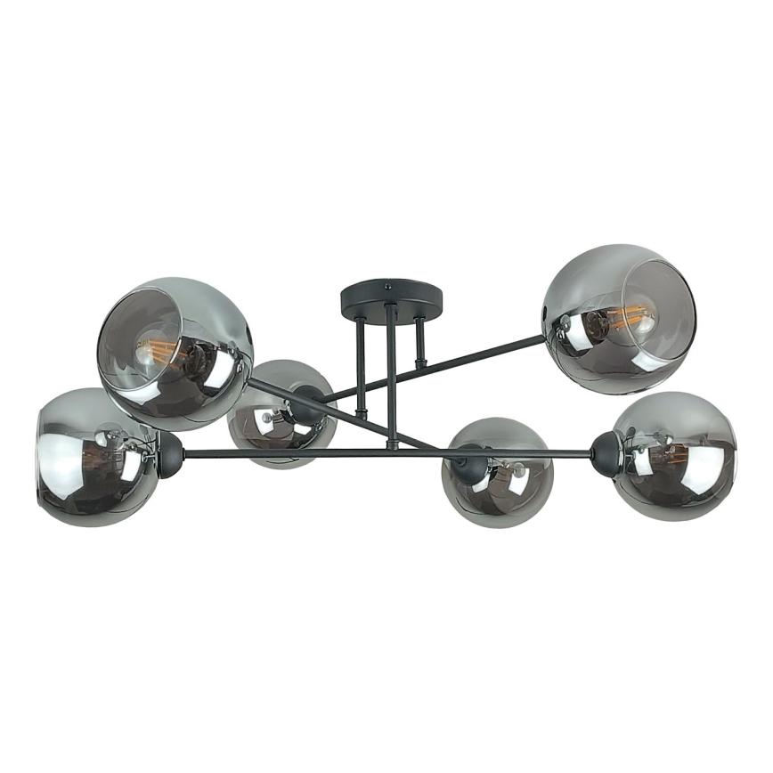 Lámpara colgante VASCO 6xE27/60W/230V negro/negro ahumado