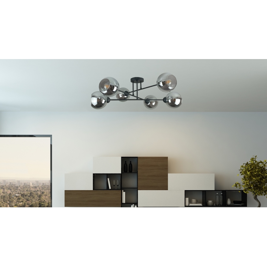 Lámpara colgante VASCO 6xE27/60W/230V negro/negro ahumado