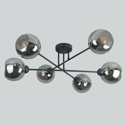 Lámpara colgante VASCO 6xE27/60W/230V negro/negro ahumado