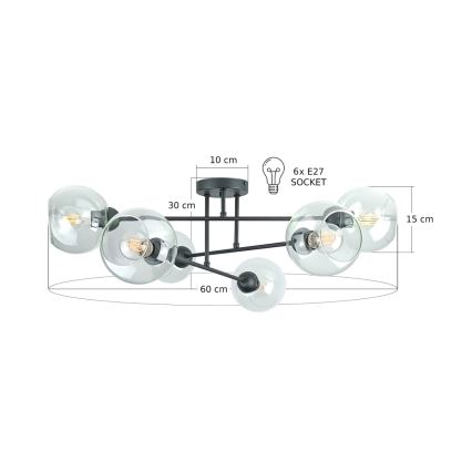 Lámpara colgante VASCO 6xE27/60W/230V negro/transparente