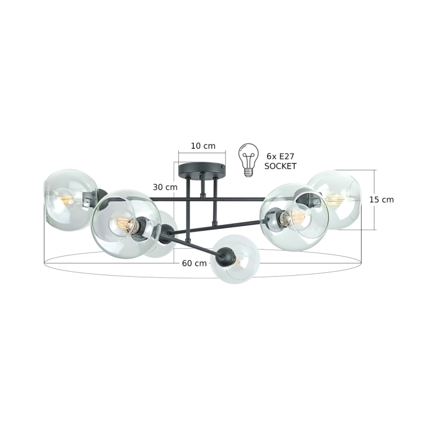 Lámpara colgante VASCO 6xE27/60W/230V negro/transparente