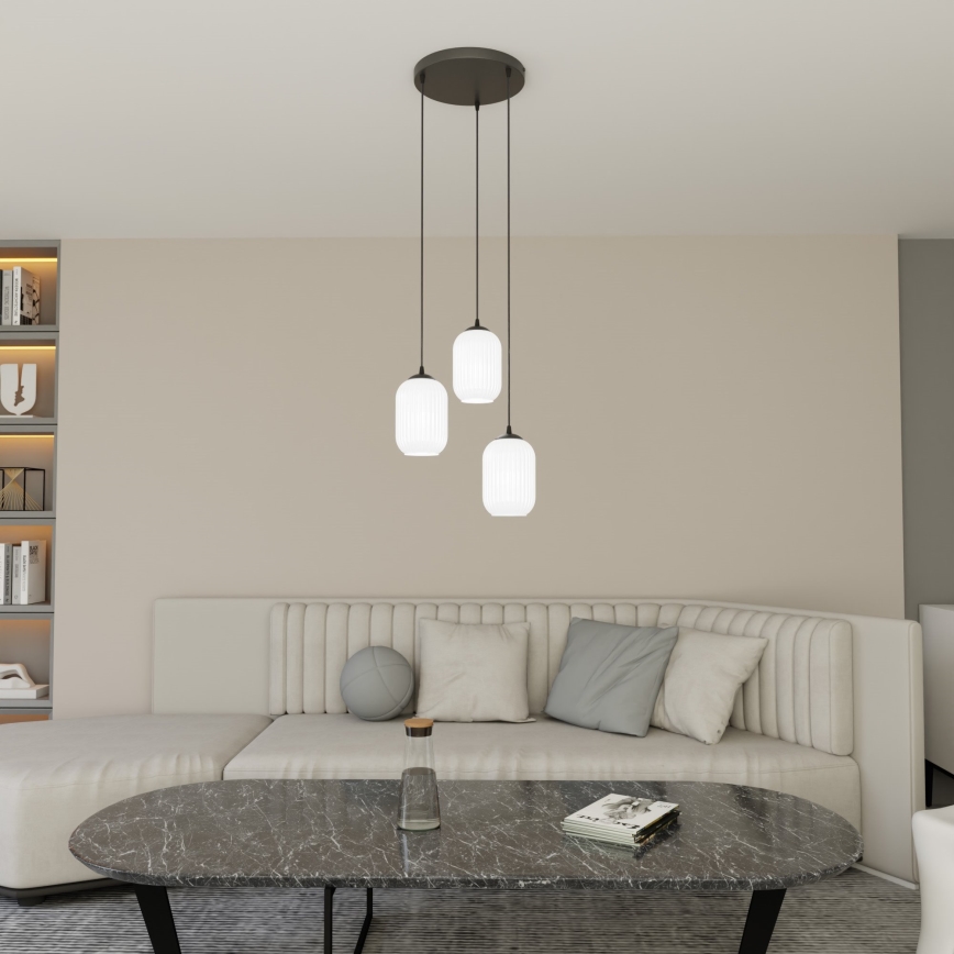 Lámpara colgante VERDI 3xE27/15W/230V diá. 30 cm negro/blanco