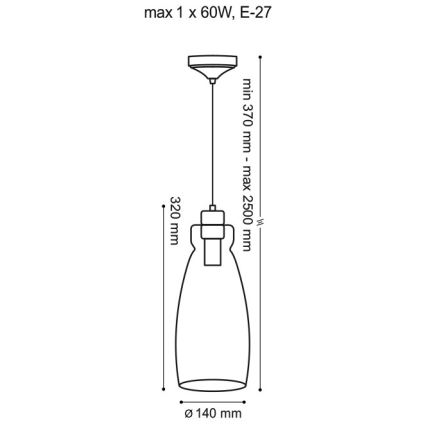 Lámpara suspendida con alambre VETRO 1xE27/60W/230V