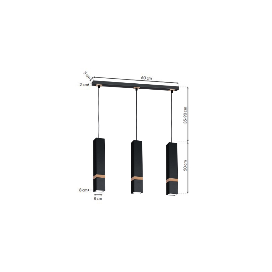 Lámpara colgante VIDAR 3xGU10/25W/230V negra