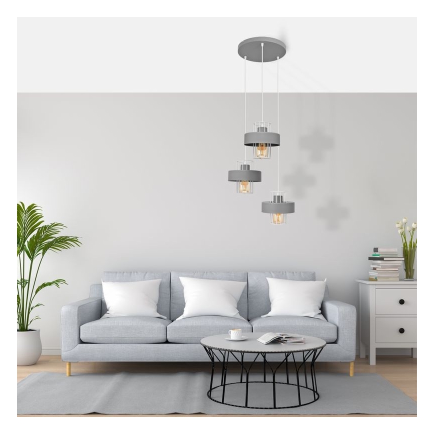Lámpara colgante VOLTA 3xE27/15W/230V diá. 42 cm gris