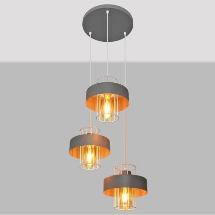 Lámpara colgante VOLTA 3xE27/15W/230V diá. 42 cm gris