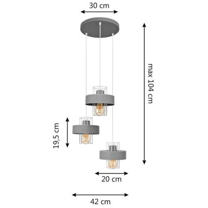 Lámpara colgante VOLTA 3xE27/15W/230V diá. 42 cm gris