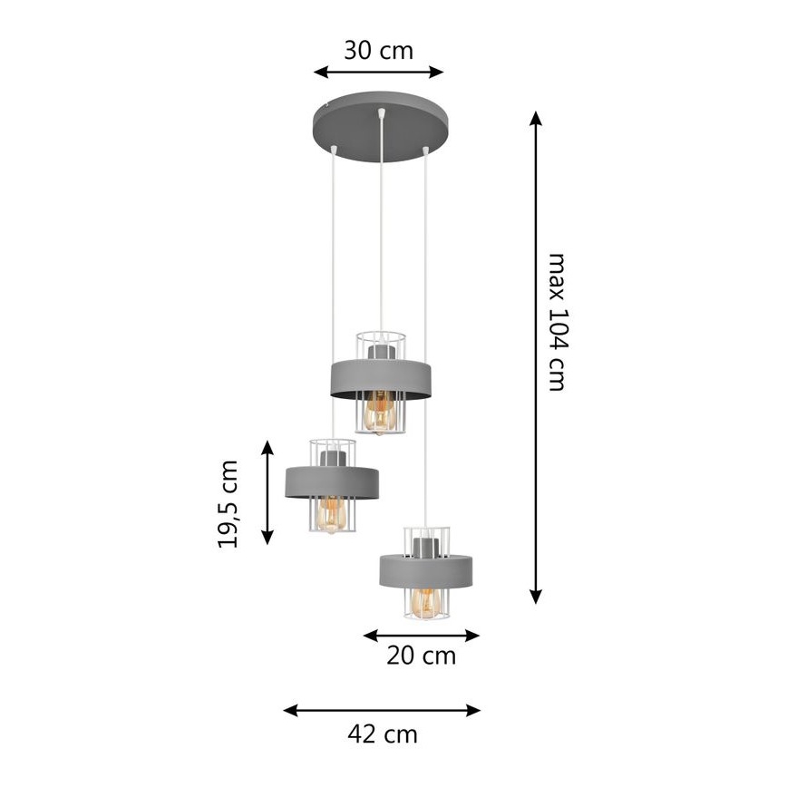 Lámpara colgante VOLTA 3xE27/15W/230V diá. 42 cm gris