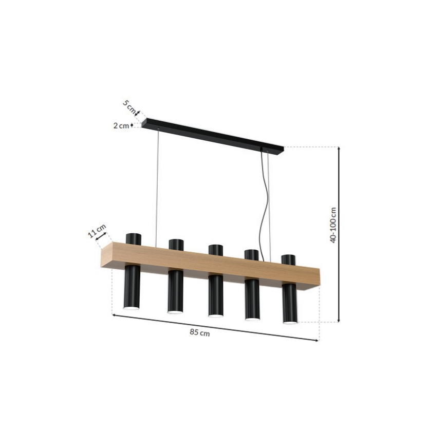 Lámpara colgante WEST 5xGU10/25W/230V negra