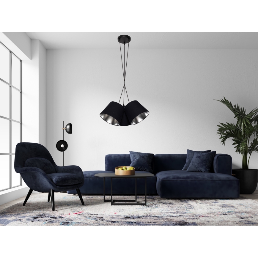 Lámpara colgante ZOMA 3xE27/60W/260V negro/cromo brillante