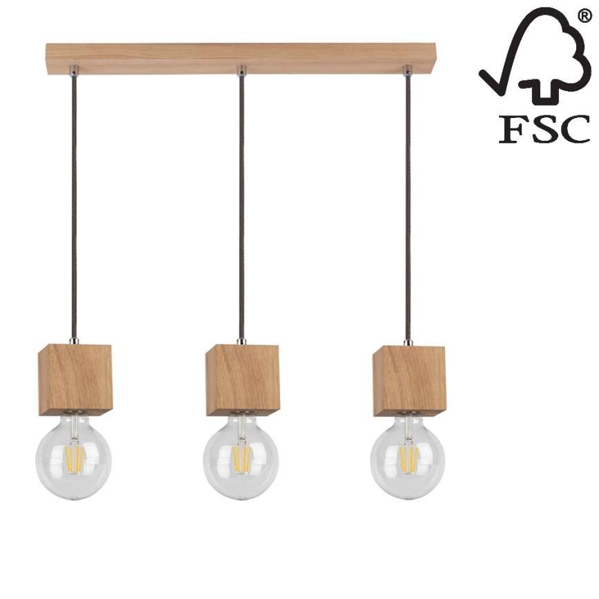 Lámpara de araña colgante TRONGO ROUND 3xE27/60W/230V roble - Certificado FSC