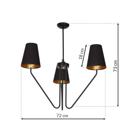 Lámpara de araña colgante VICTORIA 3xE27/60W/230V negro