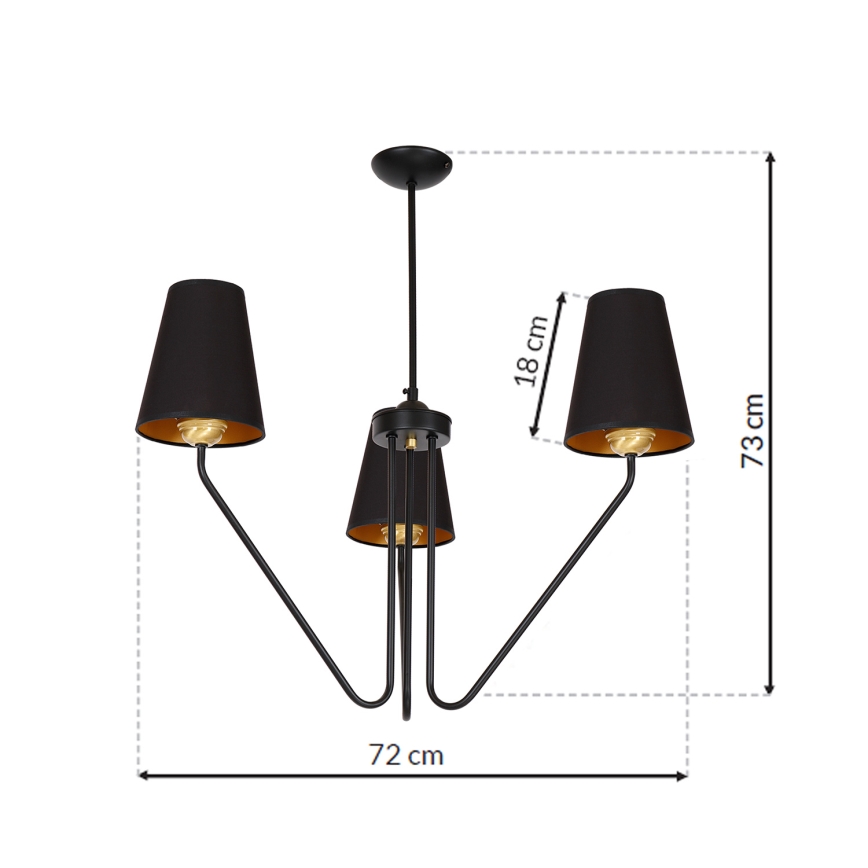 Lámpara de araña colgante VICTORIA 3xE27/60W/230V negro