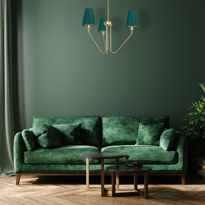 Lámpara de araña colgante VICTORIA 3xE27/60W/230V verde