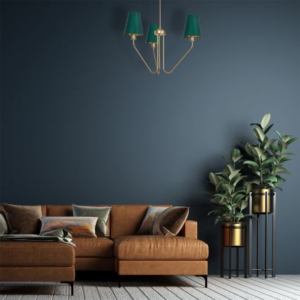 Lámpara de araña colgante VICTORIA 3xE27/60W/230V verde