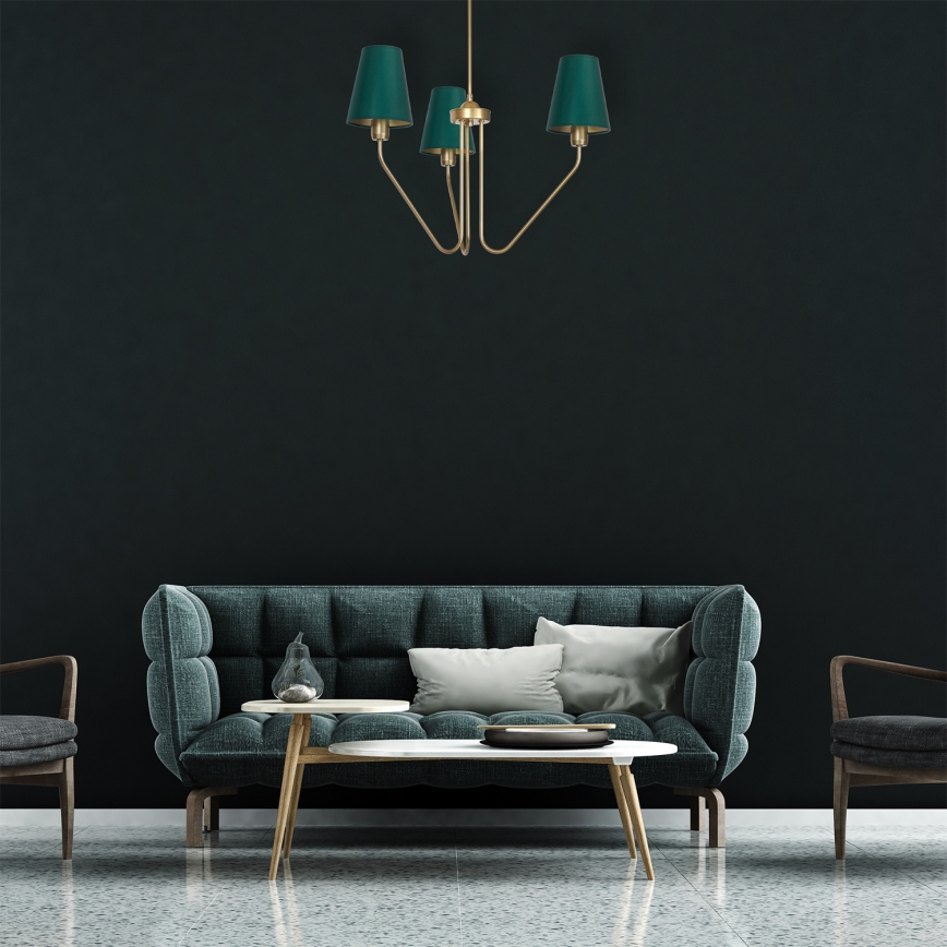 Lámpara de araña colgante VICTORIA 3xE27/60W/230V verde