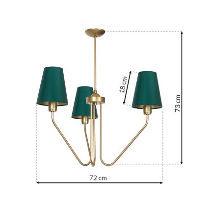 Lámpara de araña colgante VICTORIA 3xE27/60W/230V verde