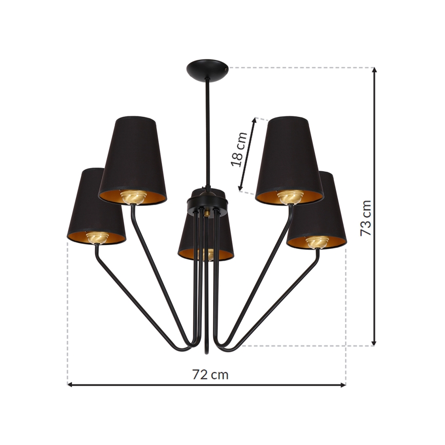 Lámpara de araña colgante VICTORIA 5xE27/60W/230V negro