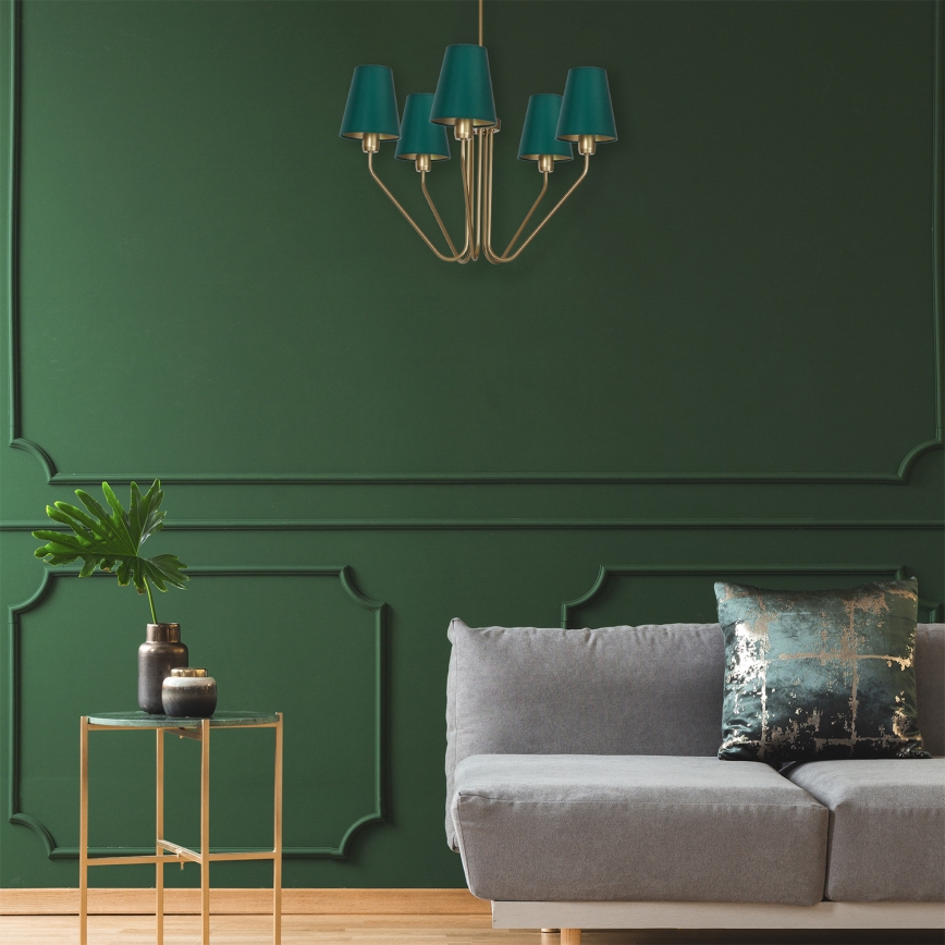 Lámpara de araña colgante VICTORIA 5xE27/60W/230V verde