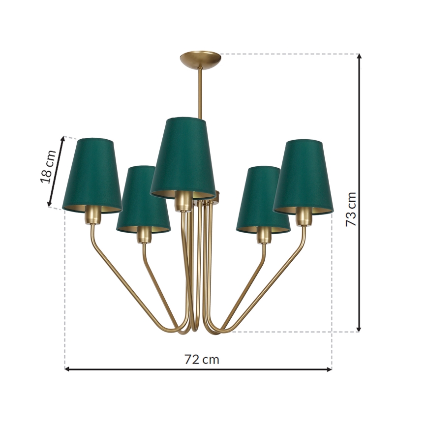 Lámpara de araña colgante VICTORIA 5xE27/60W/230V verde