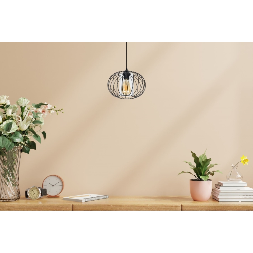 Lámpara de araña con cable CORRINI 1xE27/60W/230V Ø 25 cm negro/transparente