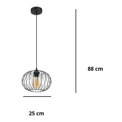 Lámpara de araña con cable CORRINI 1xE27/60W/230V Ø 25 cm negro/transparente