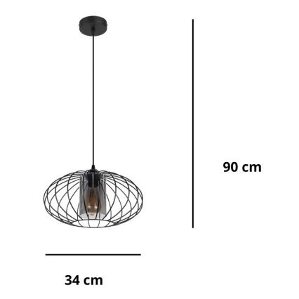 Lámpara de araña con cable CORRINI 1xE27/60W/230V Ø 34 cm negro/gris