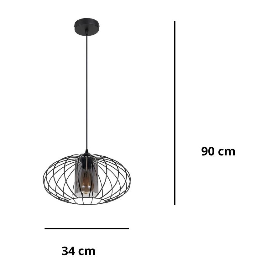 Lámpara de araña con cable CORRINI 1xE27/60W/230V Ø 34 cm negro/gris