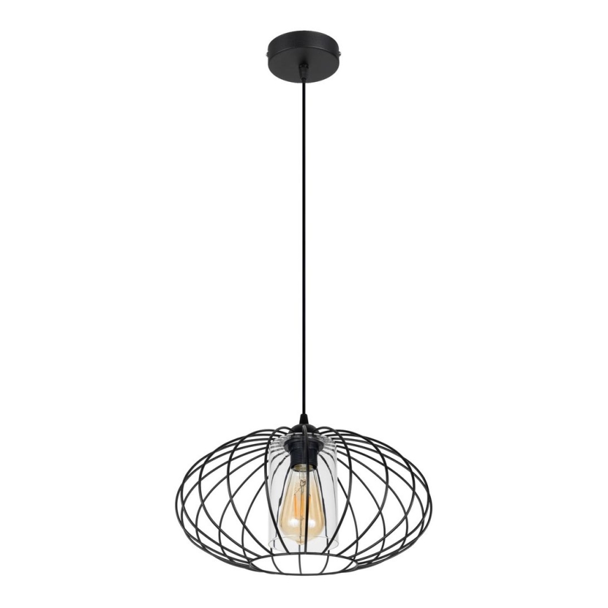 Lámpara de araña con cable CORRINI 1xE27/60W/230V Ø 34 cm negro/transparente