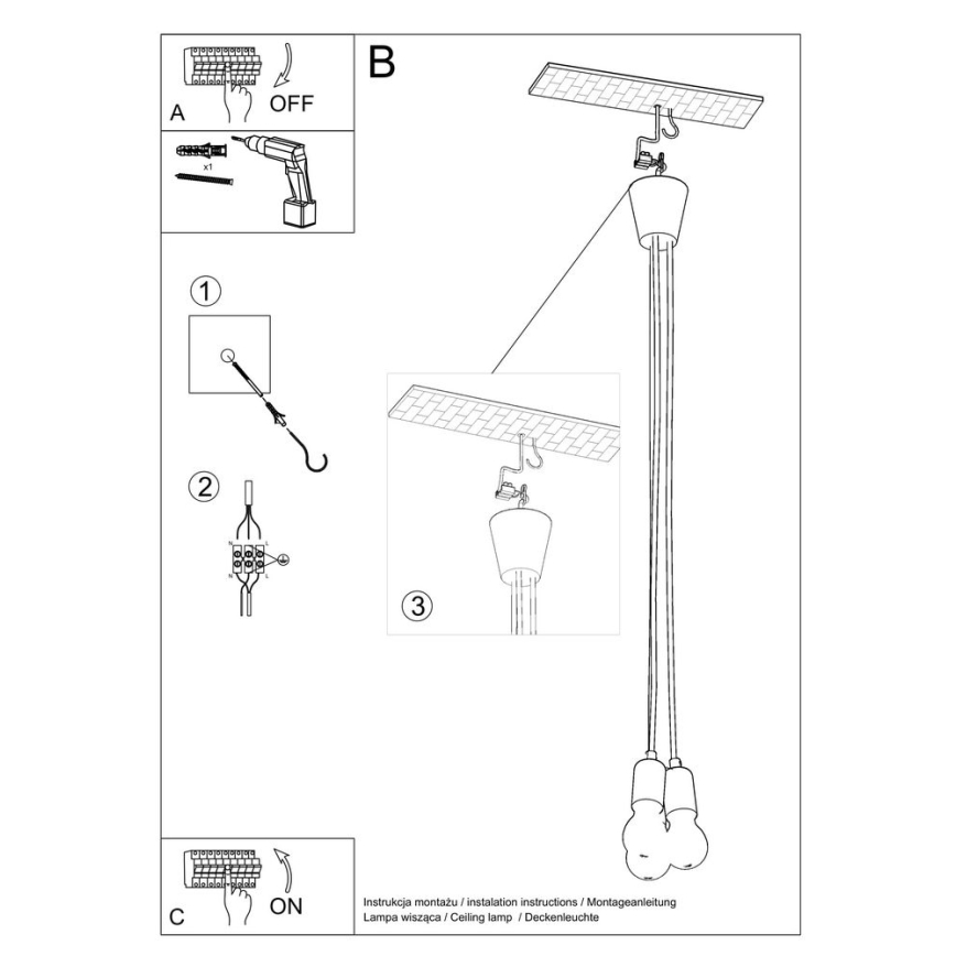 Lámpara de araña de cable DIEGO 3xE27/60W/230V verde