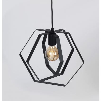 Lámpara de araña de cable HEXAGON 3xE27/60W/230V negro redondo