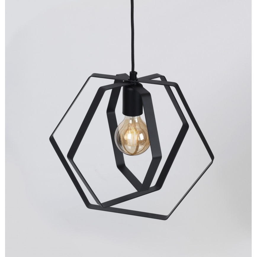 Lámpara de araña de cable HEXAGON 3xE27/60W/230V negro redondo
