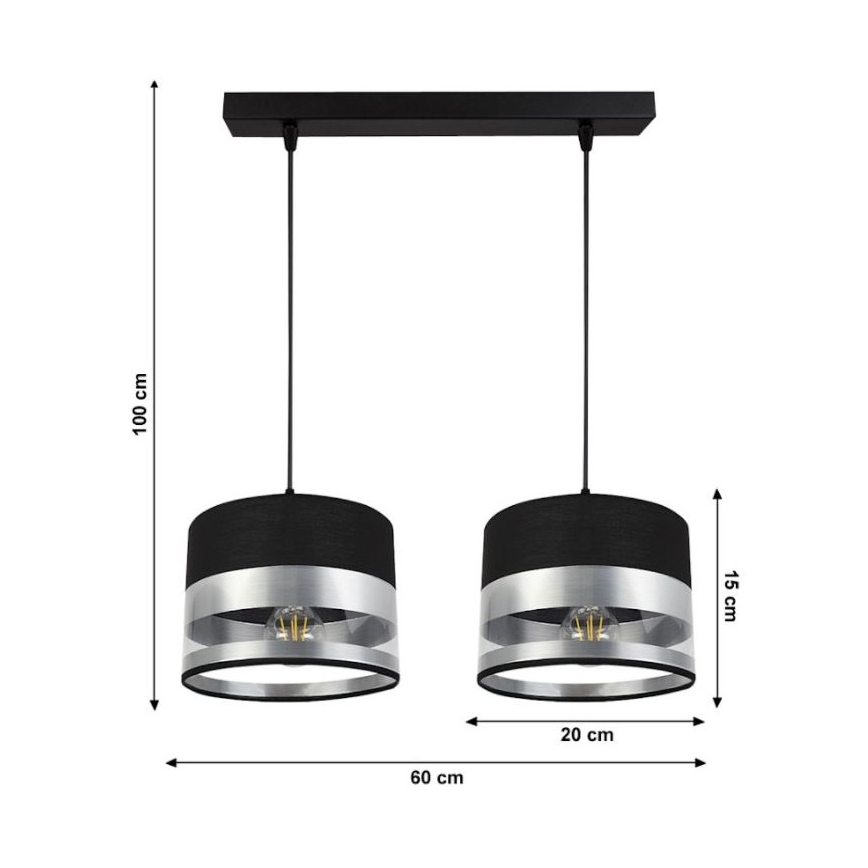 Lámpara de araña de cable MILO 2xE27/60W/230V plateado/negro