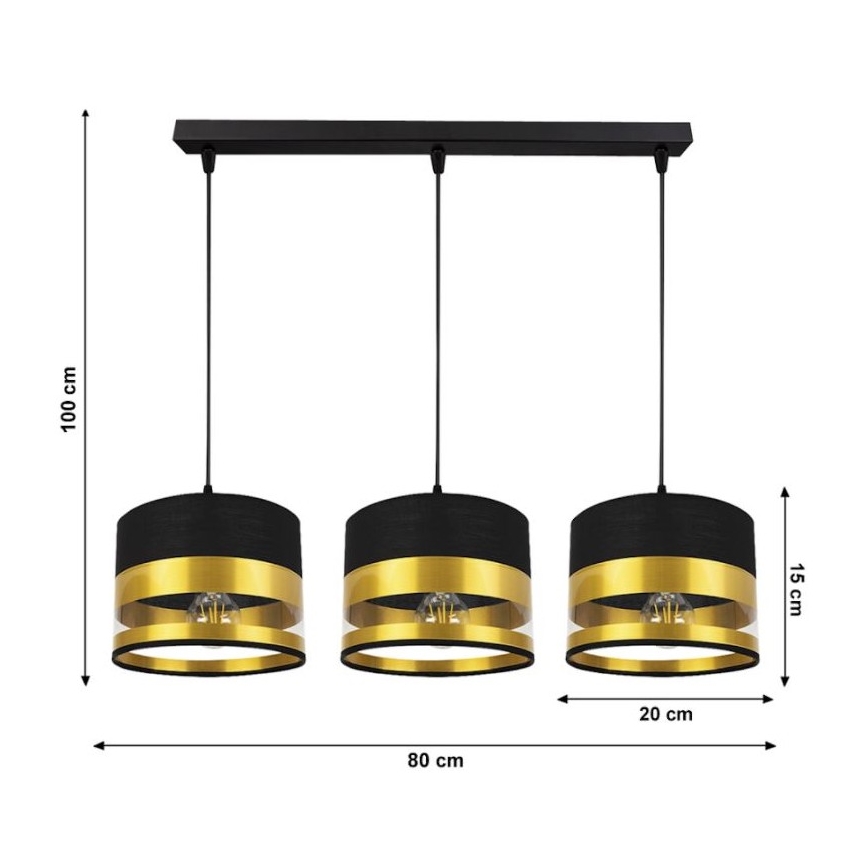 Lámpara de araña de cable MILO 3xE27/60W/230V dorado/negro