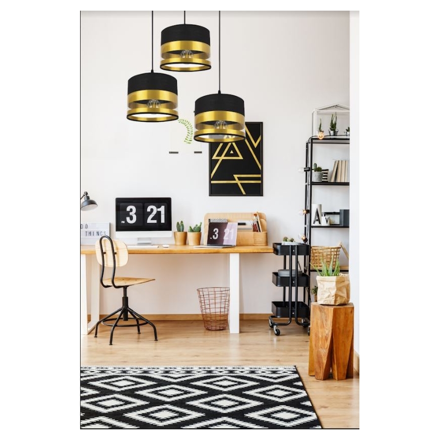 Lámpara de araña de cable MILO 3xE27/60W/230V dorado/negro
