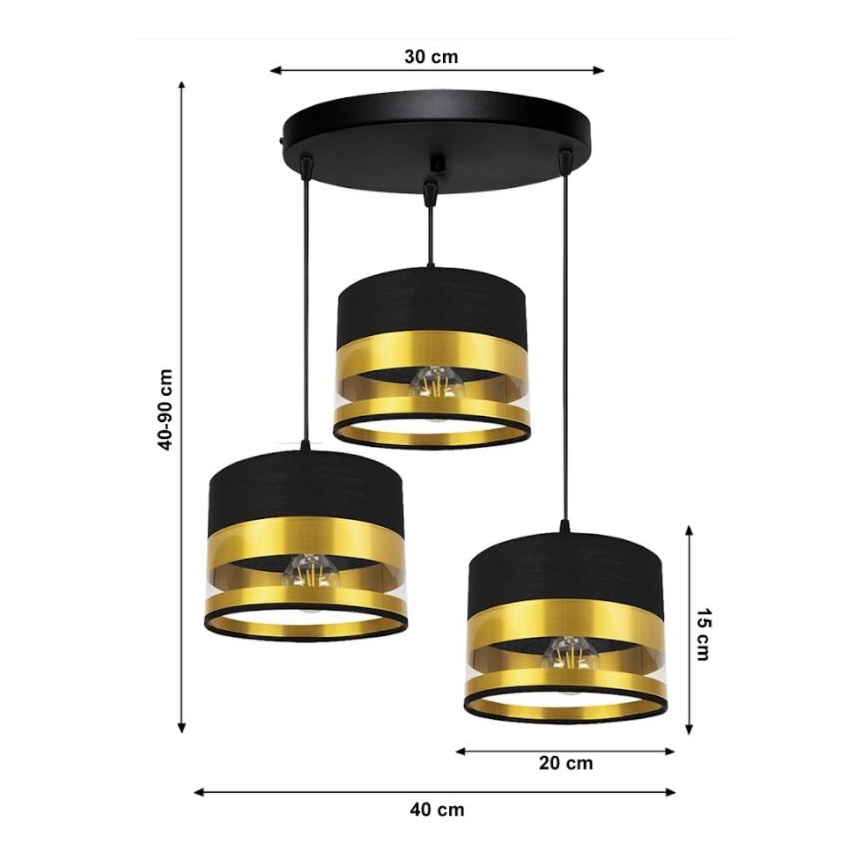 Lámpara de araña de cable MILO 3xE27/60W/230V dorado/negro