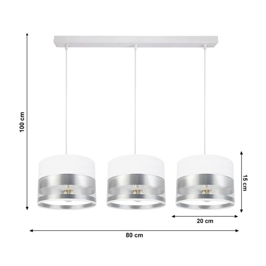 Lámpara de araña de cable MILO 3xE27/60W/230V plata