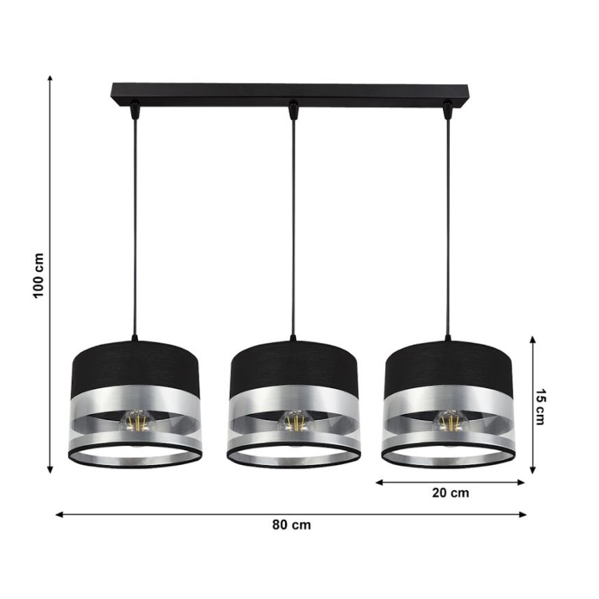 Lámpara de araña de cable MILO 3xE27/60W/230V plateado/negro