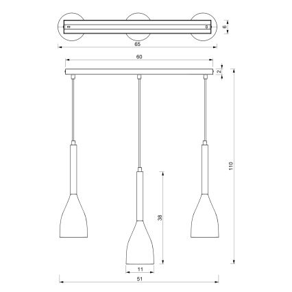 Lámpara de araña de cable MUZA NEW 3xE27/60W/230V blanco