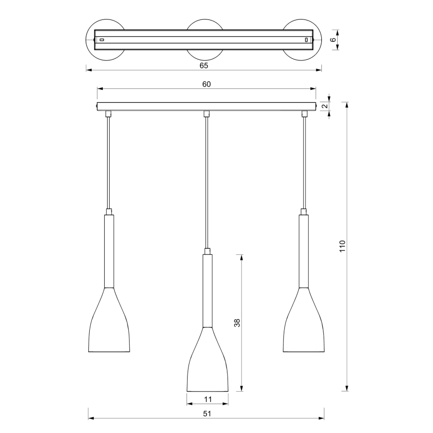 Lámpara de araña de cable MUZA NEW 3xE27/60W/230V blanco