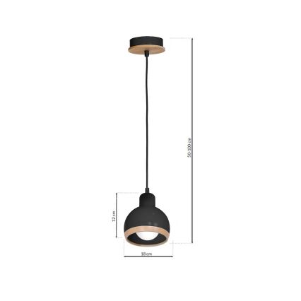 Lámpara de araña de cable OVAL 1xE27/60W/230V negro
