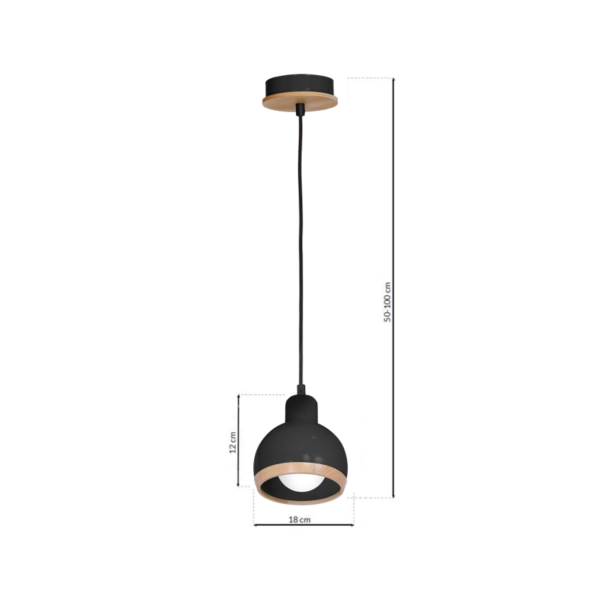 Lámpara de araña de cable OVAL 1xE27/60W/230V negro