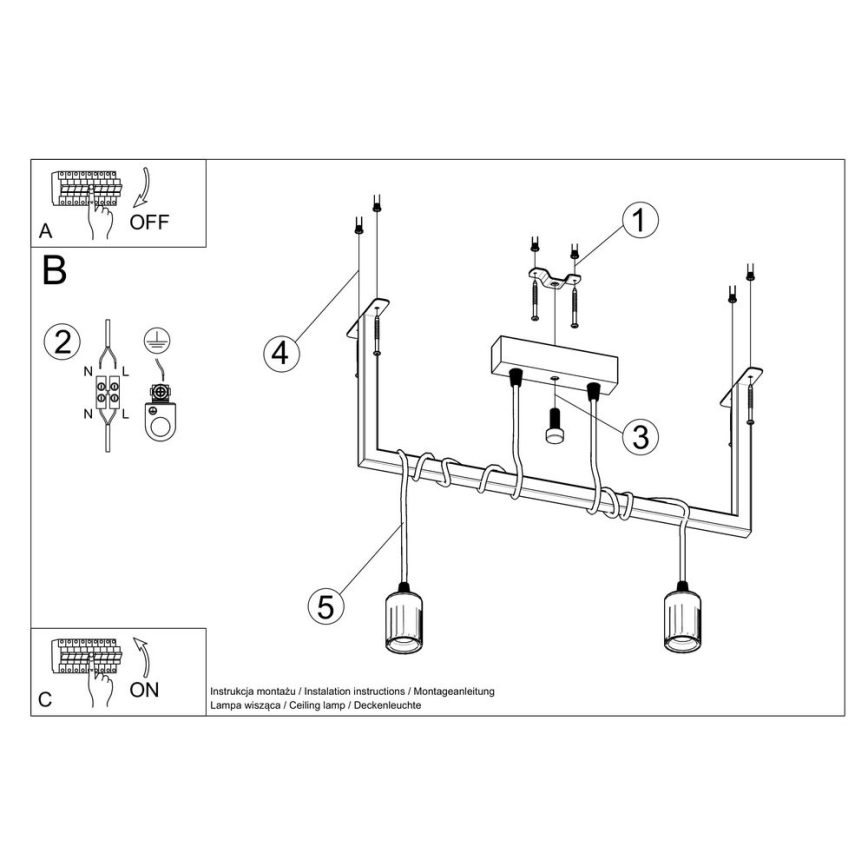 Lámpara de araña de cable SALAMANCA 2xE27/60W/230V