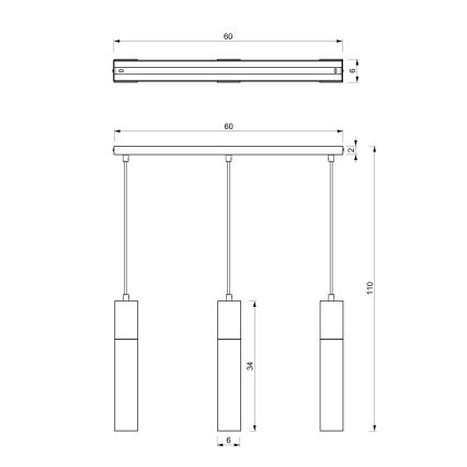 Lámpara de araña de cable TULUM 3xGU10/60W/230V negro