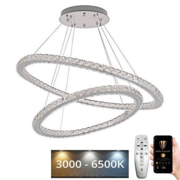 Lámpara de araña de cristal LED regulable en una cadena LED/160W/230V 3000-6500K plata + control remoto