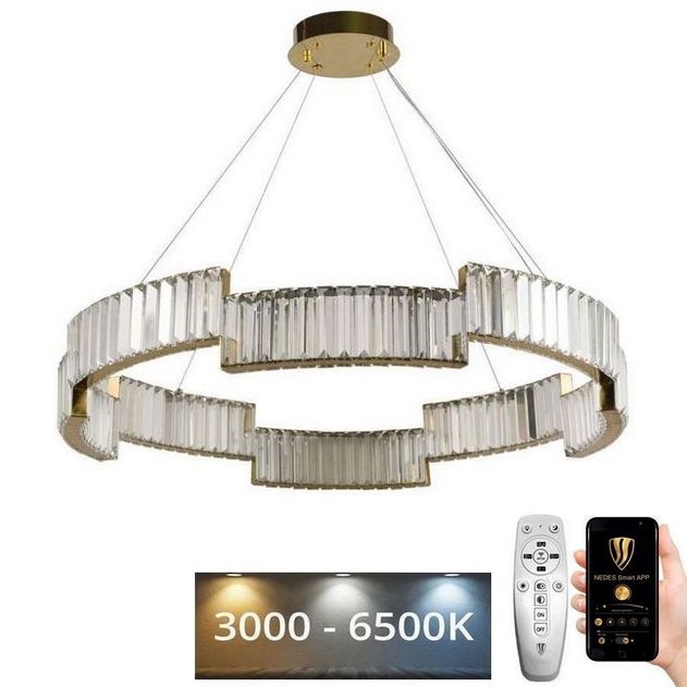 Lámpara de araña de cristal LED regulable en una cadena LED/60W/230V 3000-6500K dorado + mando a distancia