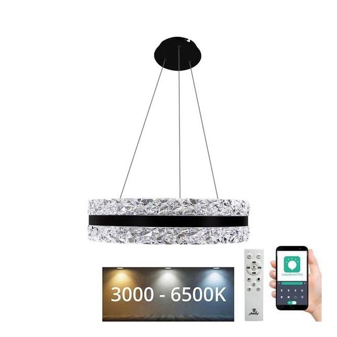 Lámpara de araña de cristal LED regulable en una cadena LED/80W/230V 3000-6500K negro + control remoto